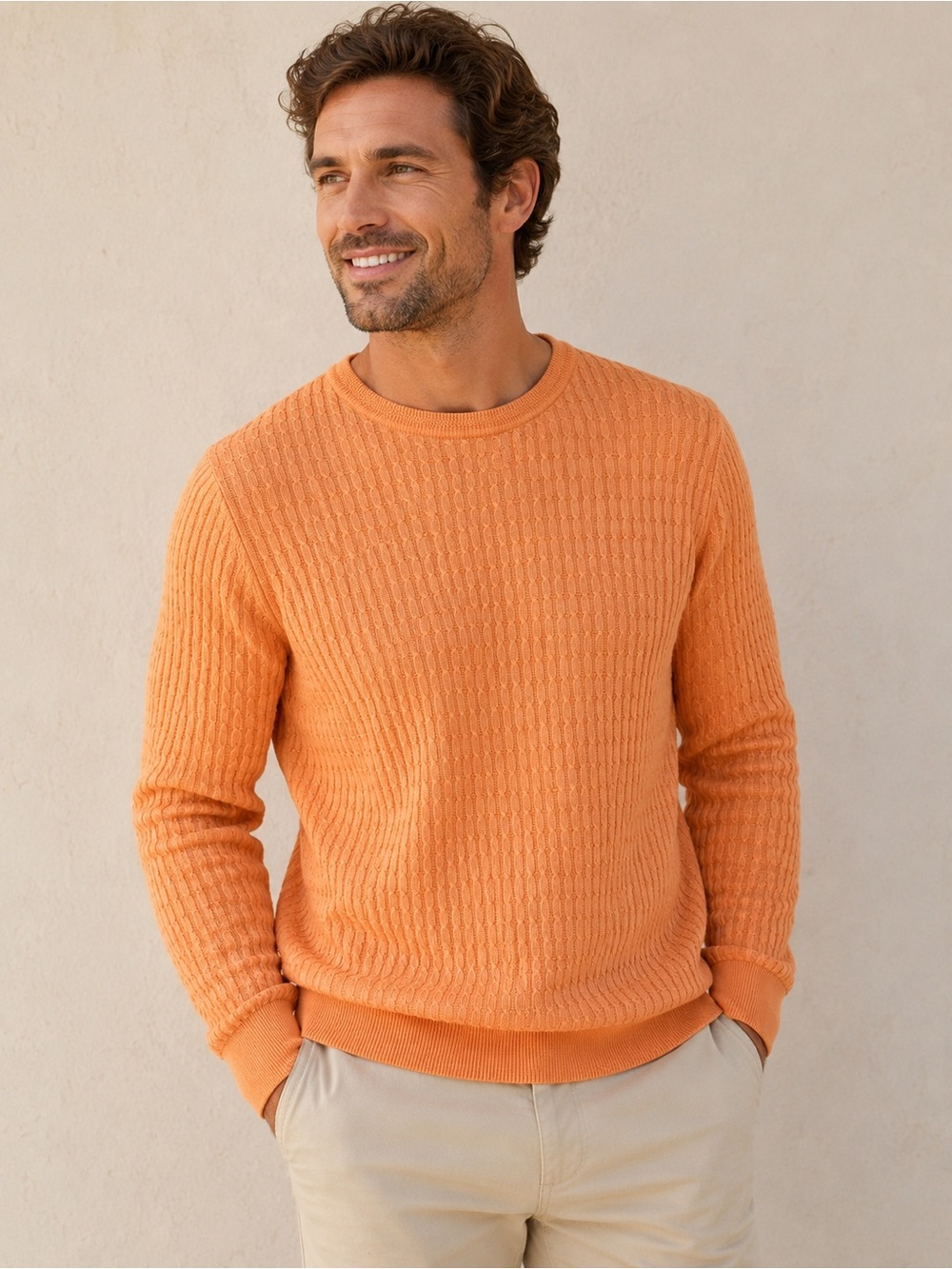 Alex Cannon 100% Cotton Textured Knit Sweater Peach Orange Size Large NWOT
